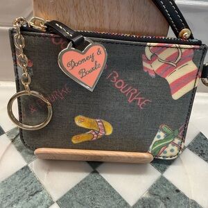 Dooney & Bourke Gray Beach Umbrella Wristlet with Heart Charm and Rainbow Zipper